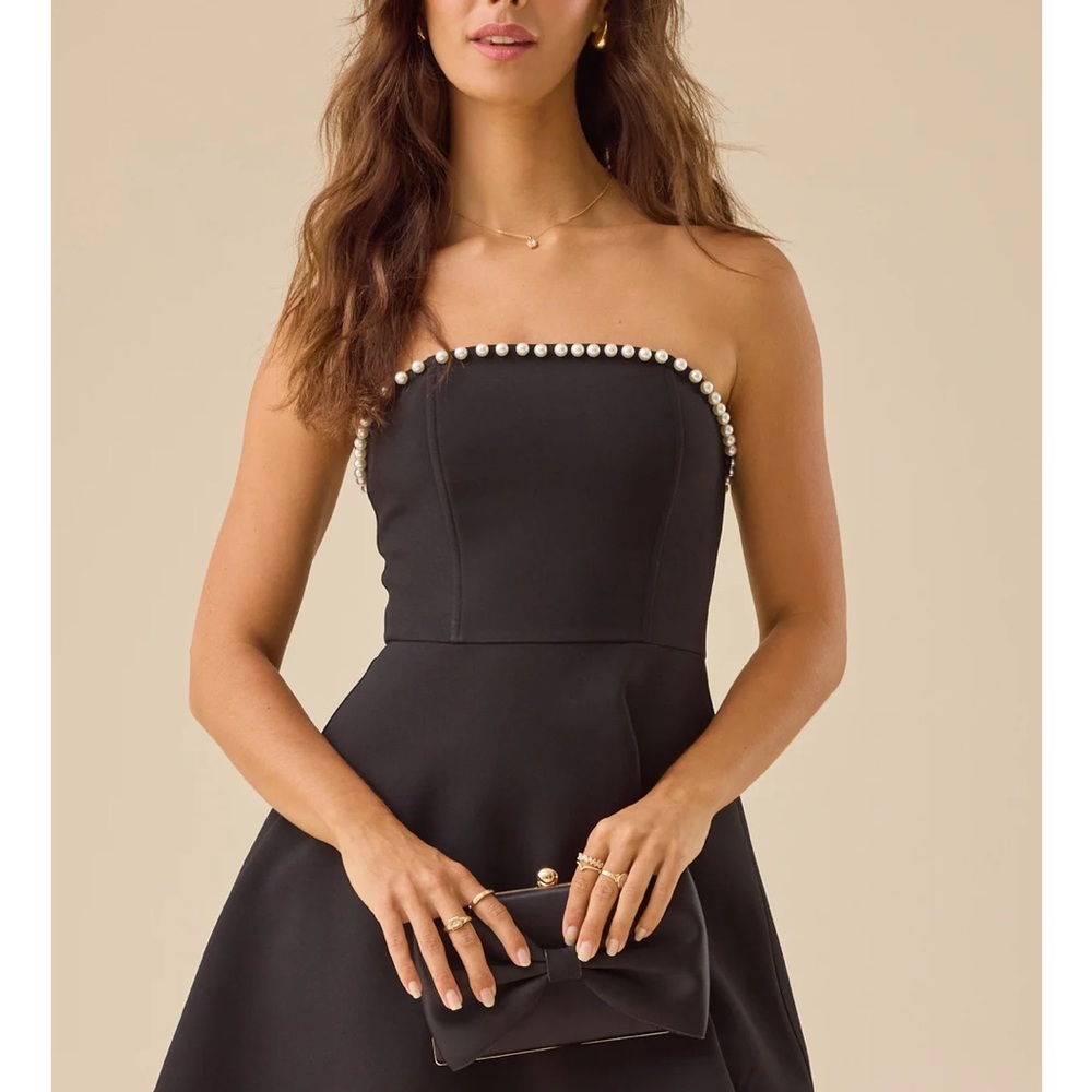 Altar'd State Black Strapless Pearl-Trim Mini Dress